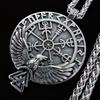 316L Stainless Steel Viking Rune Odin Crow Pendant Necklace For Men Nordic Vintage Jewelry Accessories