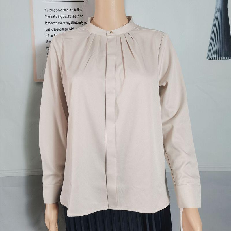 

Order Imitation Satin Surface Stand Collar Hidden Hook Long Sleeves Shirt Female Stylish Niche Temperament Professional Pure Color Spring & Fall Milk camel 40