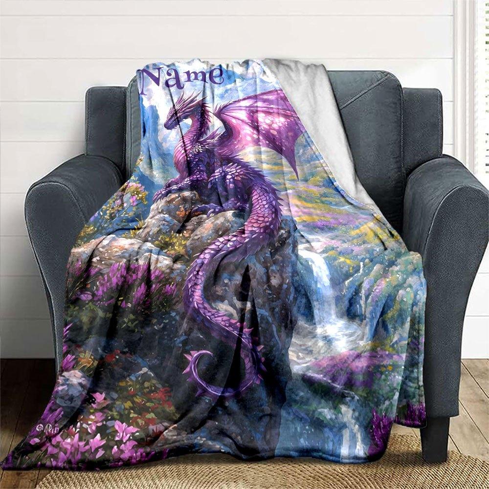 Purple Dragon Fantasy Landscape Home Customize Your Name Blankets Soft Comfortable Lightweight Quilt For Picnic Sofa Office Bed Living Room Ideal Gift
