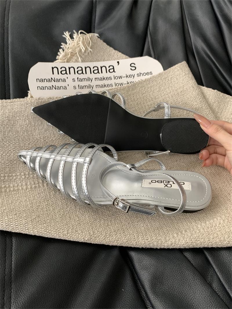 

Lan Cabinet Home 2025 Summer New Pointed Roman Baotou Sandals Women s Woven Hollow Retro Niche Fashion Shoes 40 серебряный