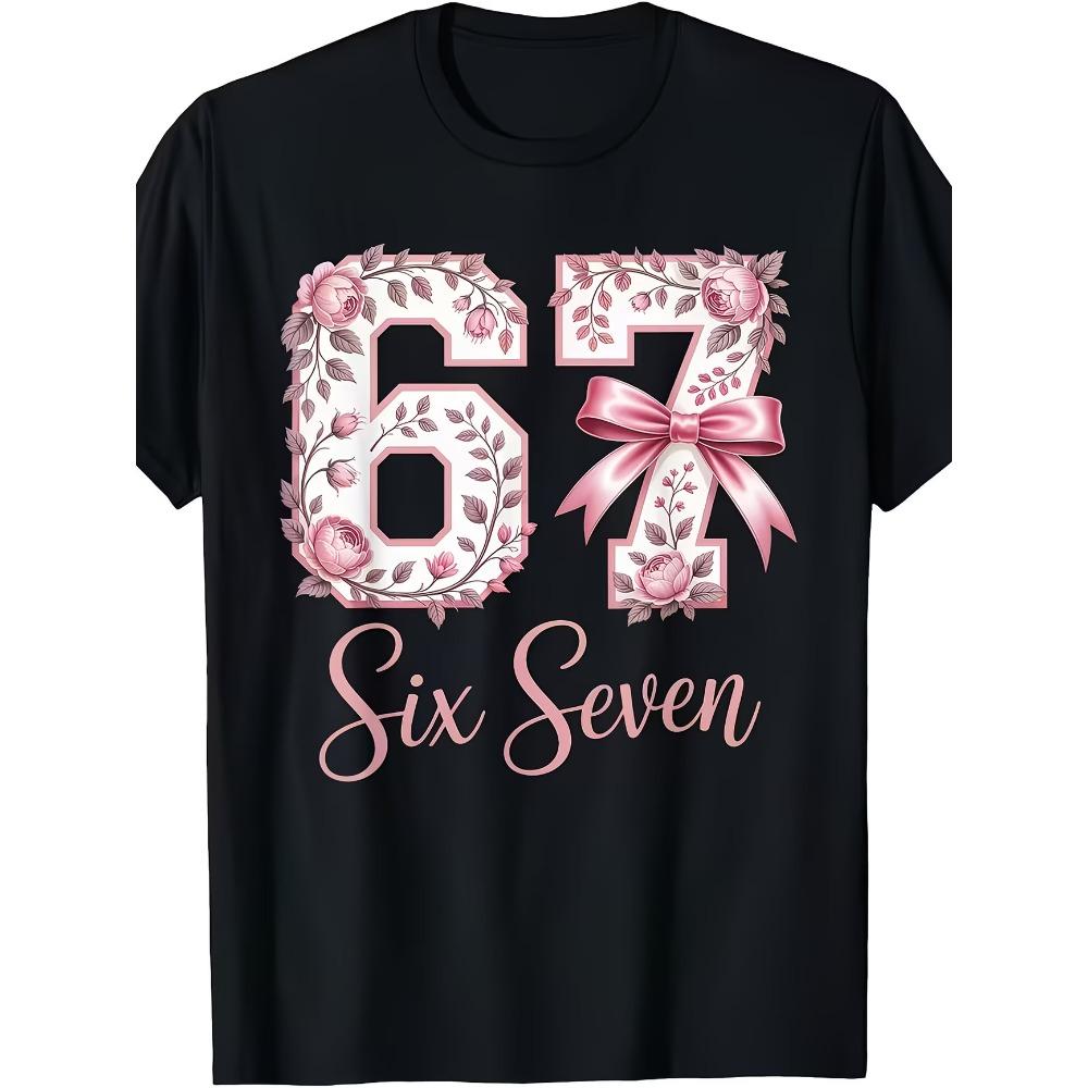 

Summer Funny Number 67 Rose Butterfly Print Kids Short Sleeves T-Shirt Loose Casual Outdoor Street Boy and Girl Tees Tops 100