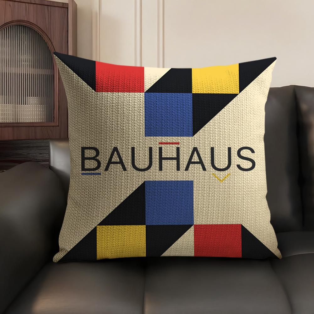 Abstract B-Bauhaus Geometry Pillow Case Natural Linen Organic Fabric Double-Sided Printing Sofa Home Decor Gift Cushion Cover