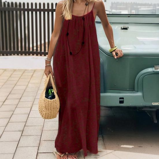 Summer Backless Cami Dress for Women Flowy Beach Vacation Maxi Sundress Spaghetti Strap Loose Lounge Dress
