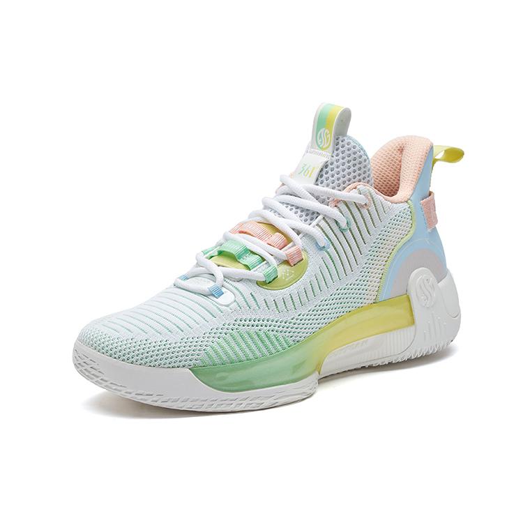 361 Ag Volley Cushioning Slip Resistant Abrasion Resistant Breathable Mid Top Basketball Shoes Men's White Green 572211102-5