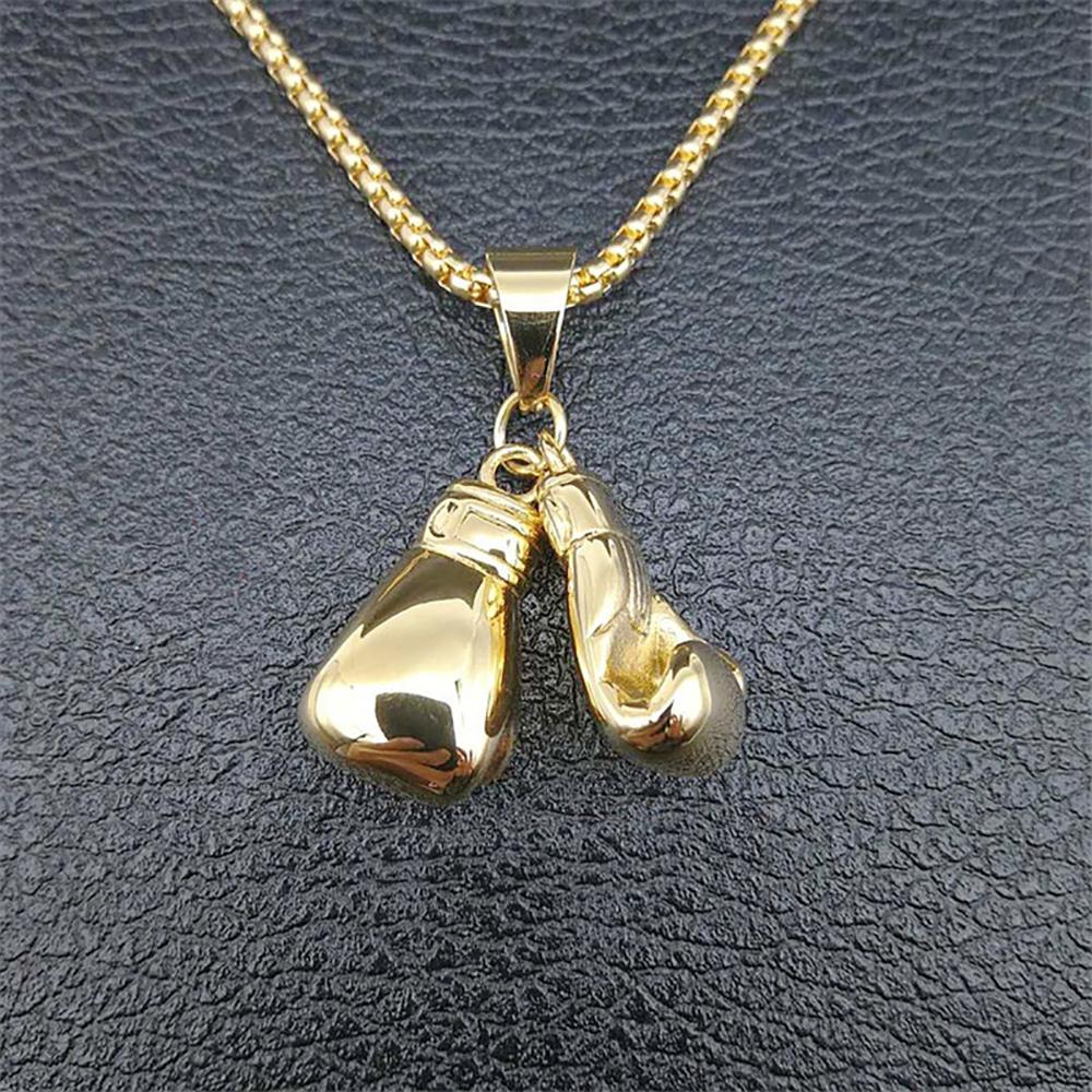 Hip Hop Pair Boxing Glove Pendants For Men Gold Color Stainless Steel Male Hippie Jewelry Dropshipping Necklace