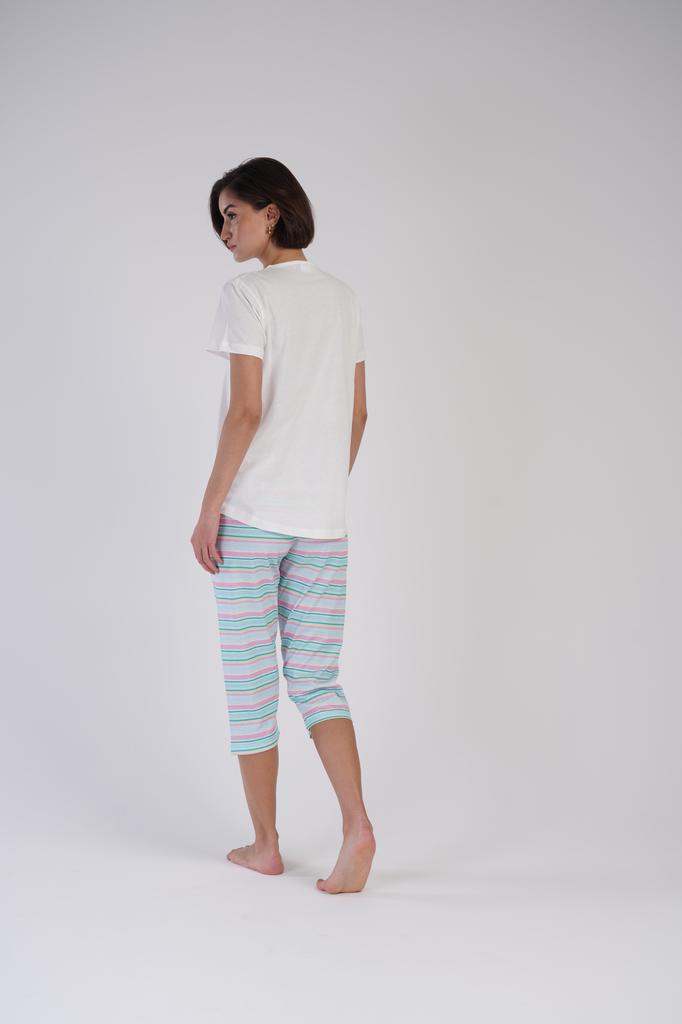 Piżama Damska Bawełna Z Krótkim Rękawem Spodnie Za Kolano L 40 Vienetta