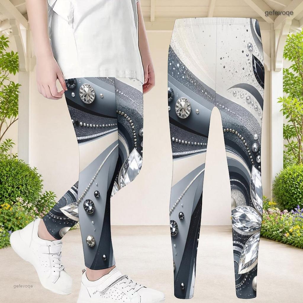 Girls Black Golden Glitter Print Full Length Stretch Waist Fitted Yoga Leggings
