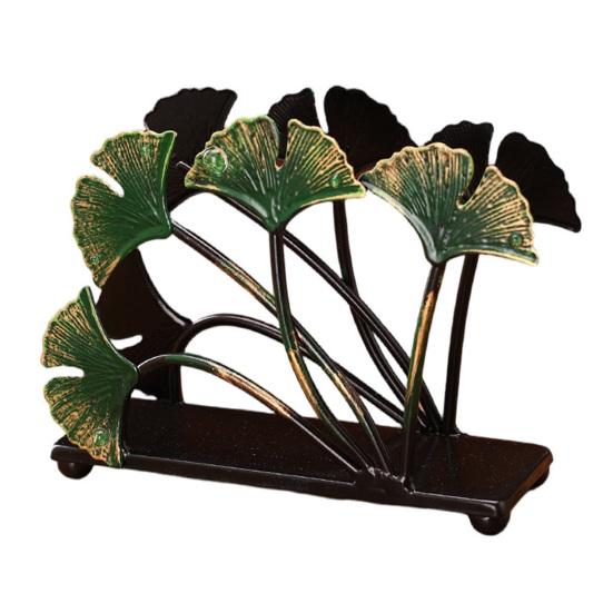 Ginkgo Vertical Napkin Holder Rustic Ginkgo Leaves Napkin Storage Holder Metal Paper Towel Dispenser Kitchen Tabletop Decorative Organizer for Napkins