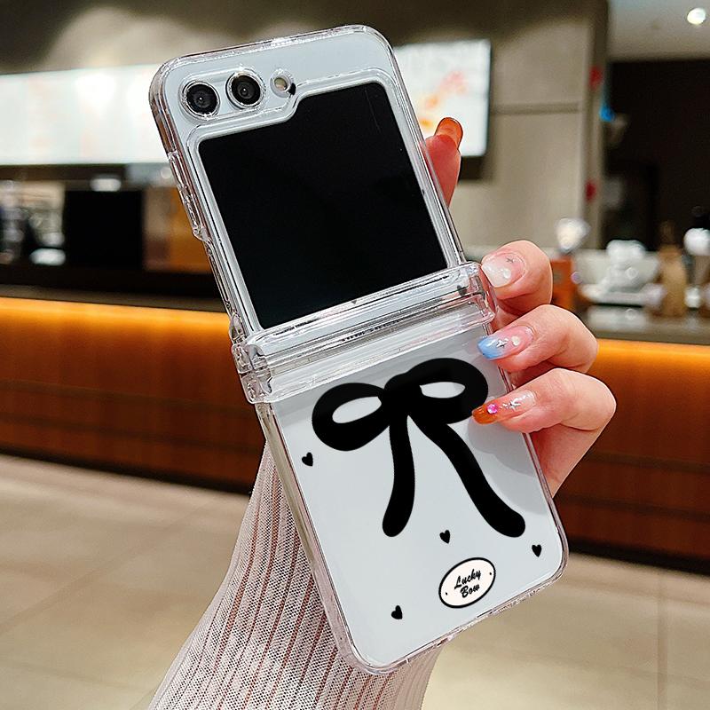 For Samsung Galaxy Z Flip6 Flip5 Flip4 Flip3 3PCS Folding Bowknot Cherry Pattern Transparent Hard Plastic Slim Phone Case Cover