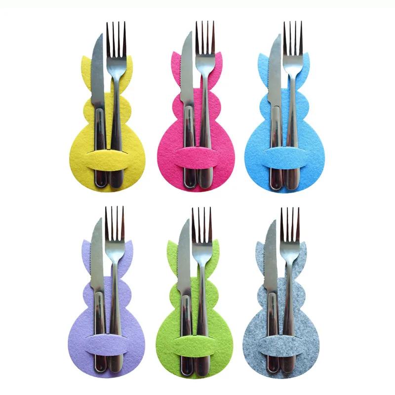 4 st Kanin Bestickhållare Påse Påskhare Bestickskydd Kniv Gaffel Påsar Glad Påsk Festdekoration Bordsservis Tillbehör