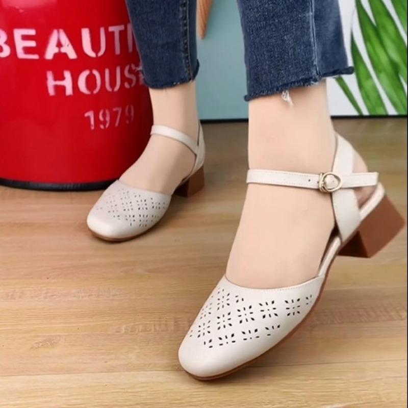 Summer new thick heel women's shoes front bag empty one-word buckle casual old single sandals