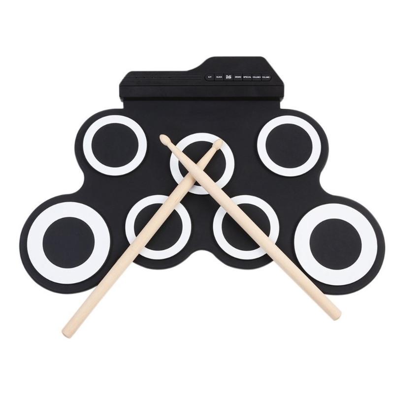 USB Powered Electronic Drum Includes Sound Output Jacks Suitable for Headphones and Speakers Featuring Various Drum Set