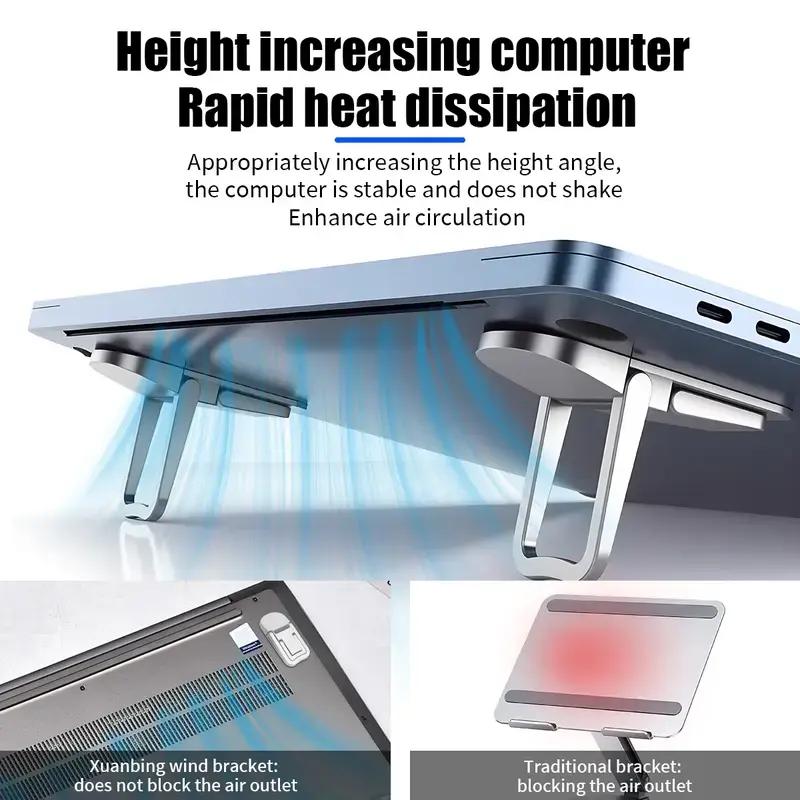 2pcs Large Zinc Alloy Foldable Laptop Stand, Portable Keyboard Riser with 2 Adjustable Angles, Invisible Self-Adhesive Design