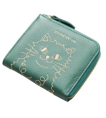 Folding Wallet with Zipper and Cat Design Women's L-shaped