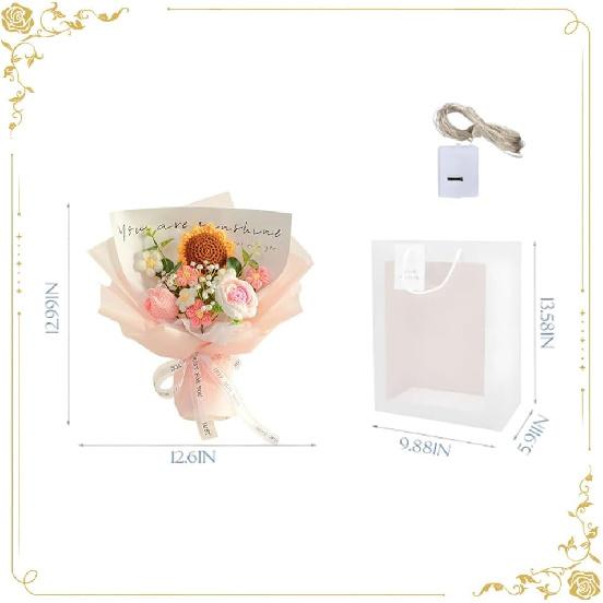 Crochet Flowers Bouquet Sunflower Rose : Handmade Knitted Bouquet for Mother's Day Birthday Home Decor Girlfriend (Pink)