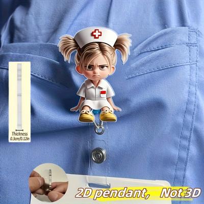 Porta-insignia retráctil de enfermera triste acrílico 2D con cordón de nailon Regalo para consultorio médico