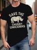 Save The Chubby Unicorns Rhinoceros Graphic Mens Cotton TShirt Casual Short Sleeve Tee