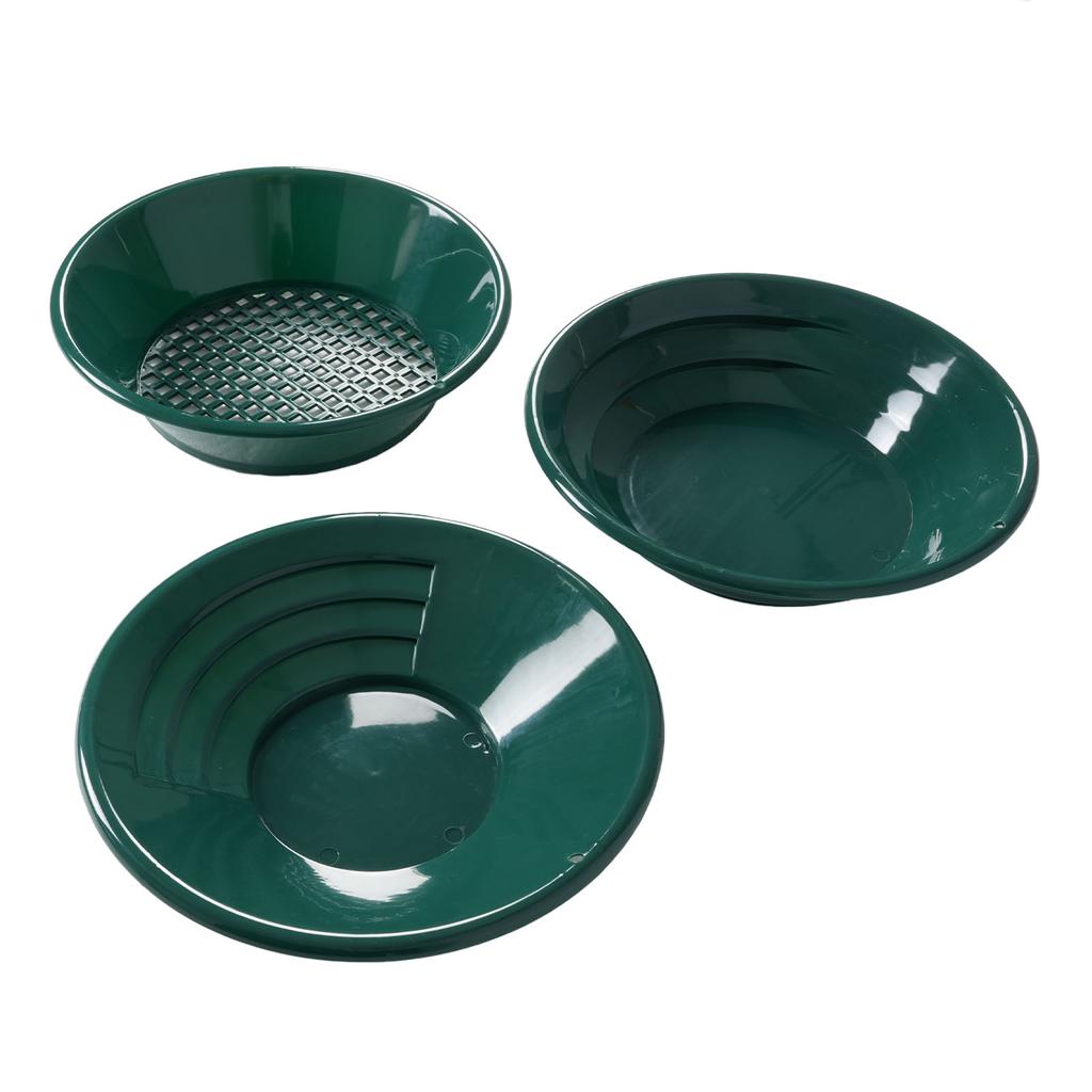 Gold Panning Kit 14 and 15 Inch Round Pan 13.8 Inch Sieve Outdoor Gold Prospecting Collection Tools Green