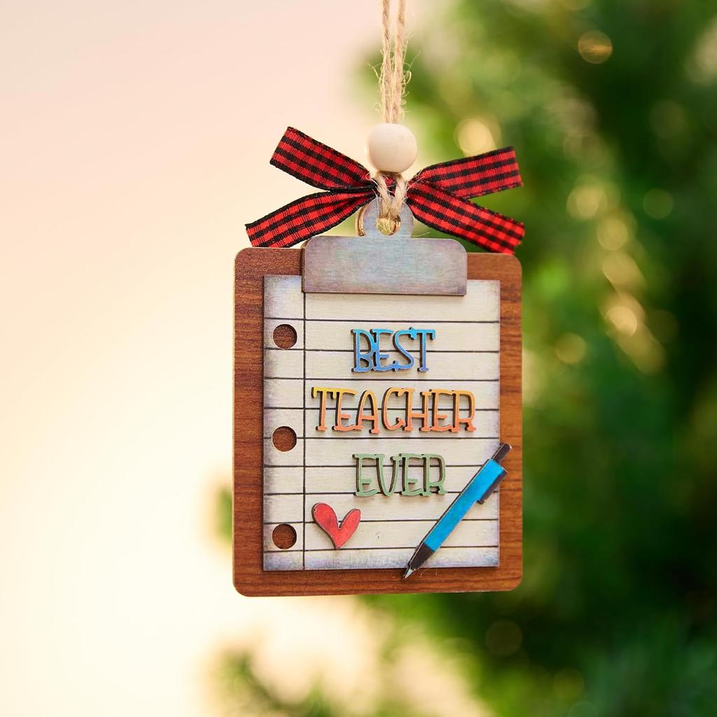 Best Teacher Ever 3D Wooden Ornament 4 Inch Classroom Gift Clipboard Design