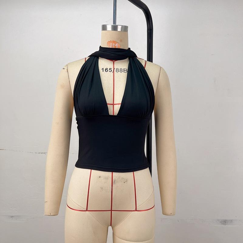 

Летний новый женский жилет с вырезом на шее, однотонный, темно-синий, на шнуровке, сексуальный топ без рукавов и с открытой спиной, однотонный XL чёрный