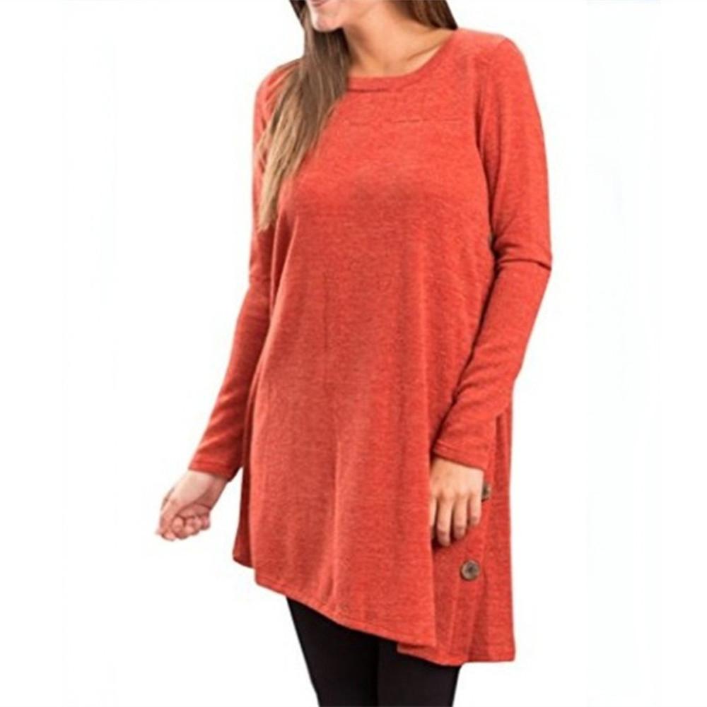 

HNXC Женская Мода Повседневный Осень Зима Однотонный Принт Длинный Рукав Круглый Вырез Блузки и Рубашки XL оранжевый