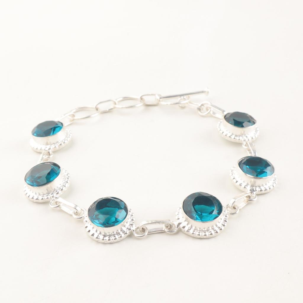 Apatite Gemstone 925 Sterling Silver Gift Jewelry Handmade Bracelet 9" For Gift RB-9-13