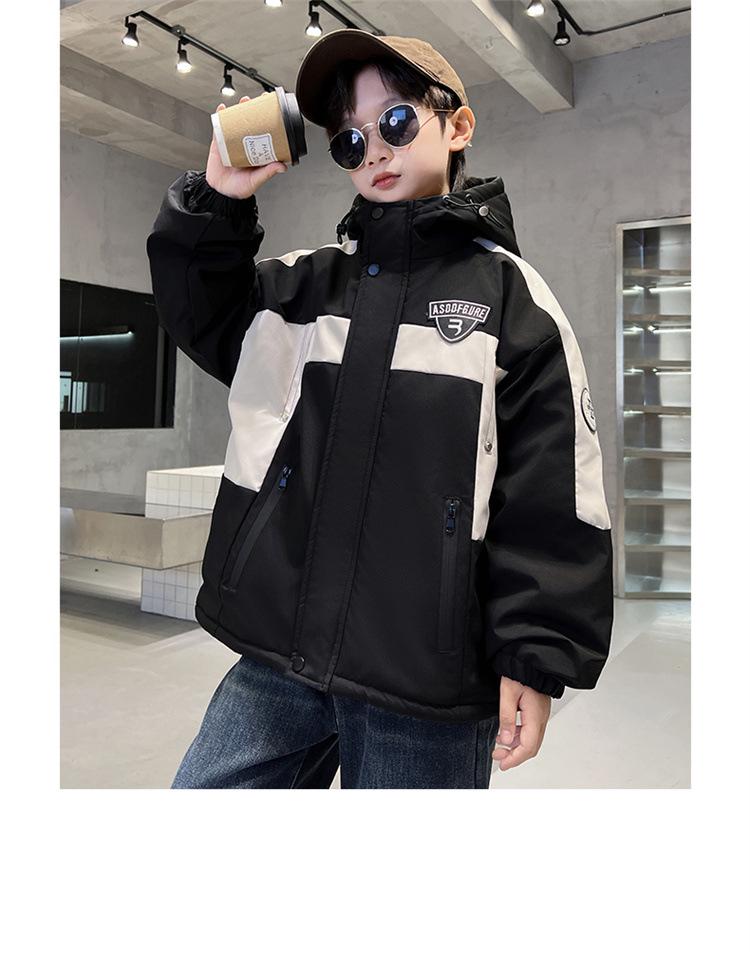 Boy's Plus Velvet Parka - New 2025 Autumn/Winter Cotton Jacket, Medium/Large Sizes, Thickened Windbreaker