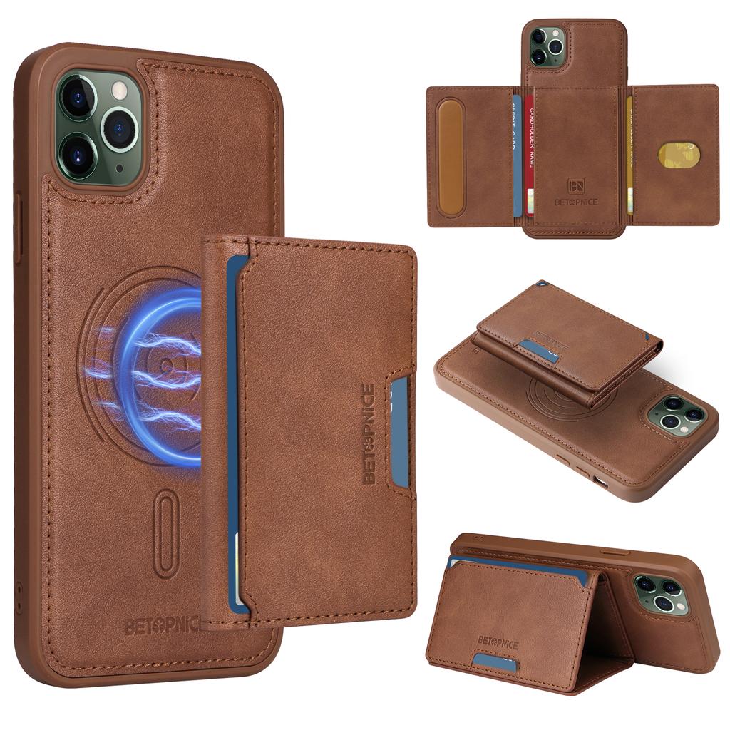 For iPhone 11 Pro Max Magnetic Case BETOPNICE Leather Phone Cover Kickstand with Detachable Card Bag