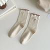5 Pairs Women's Autumn And Winter New Style Simple And Trendy Dot Fungus Edge Mid Tube Socks With Lace Bow Women's Long Socks
