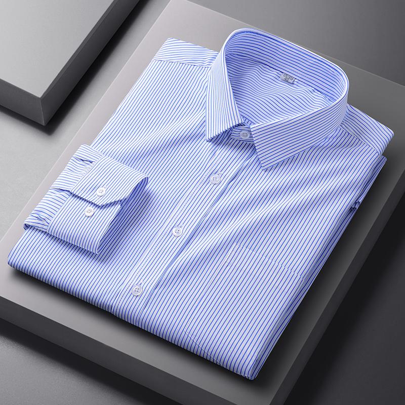 Men Formal Shirt Long Sleeve Office Solid Color Striped Fashion Business Pocket White Social Pocket Shirt Men's Clothing S-5XL