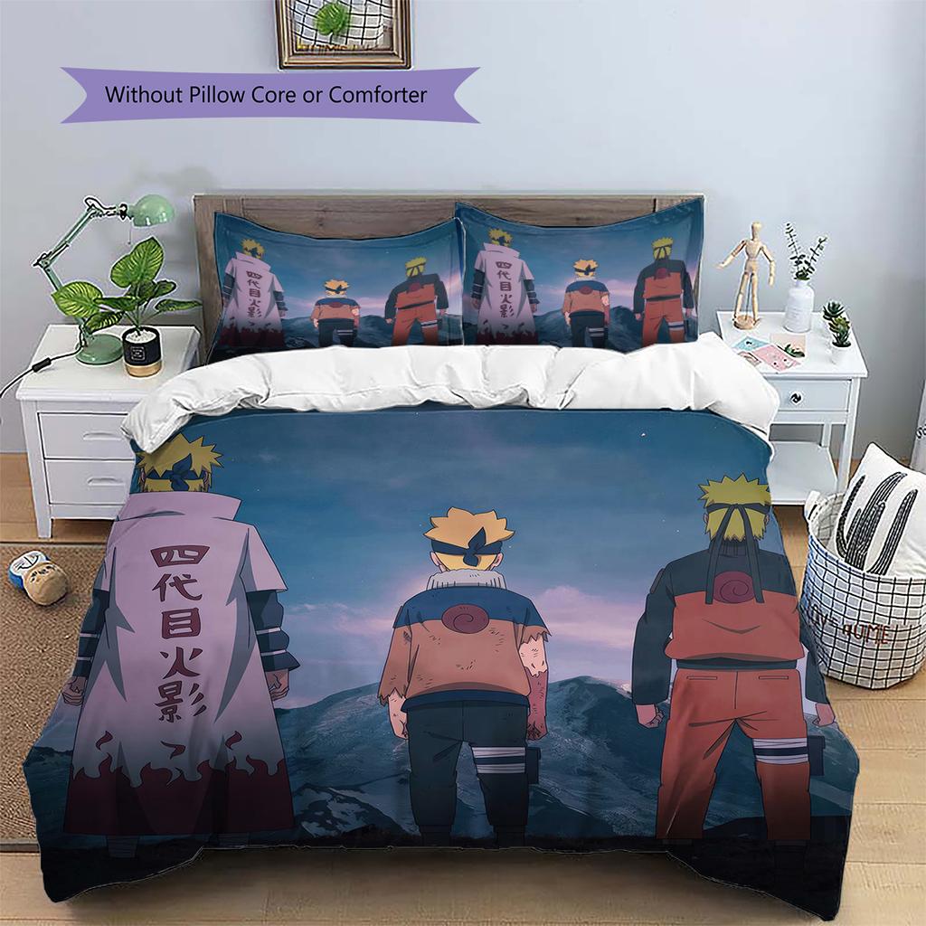 Pościel z motywem z anime Naruto Dekoracja domu Prezent urodzinowy (1 * poszwa na kołdrę + 2 * poszewki na poduszki, bez rdzenia)