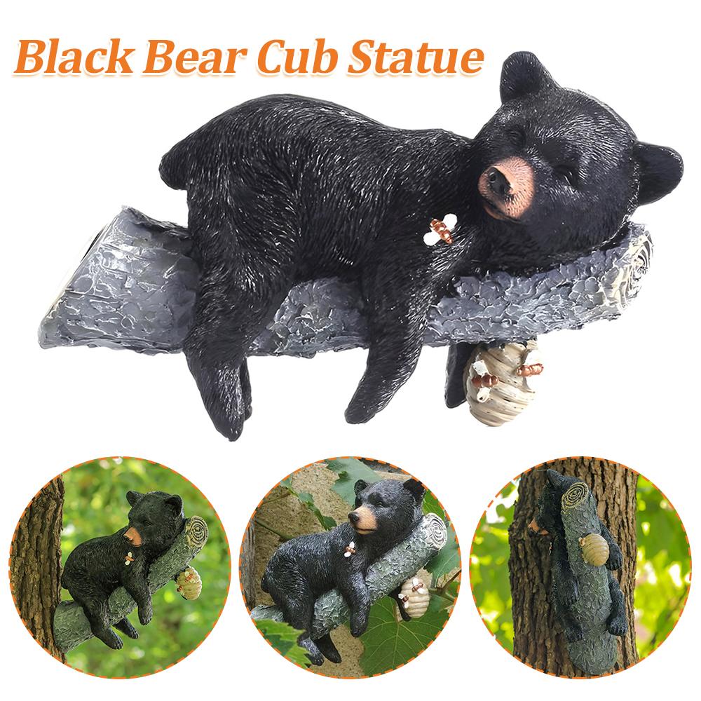 Black Bear Cub Statue Cub Napping & Hanging Out Faces Figurine Realistic Animal Figurines Tree Wrap Sculpture for Outdoor Trees