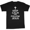 Mens Graphic Tee Christian Shirt Keep Calm Follow Jesus