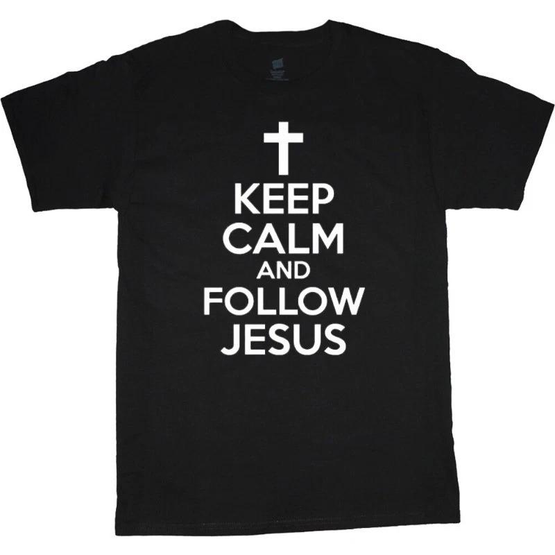 Mens Graphic Tee Christian Shirt Keep Calm Follow Jesus M