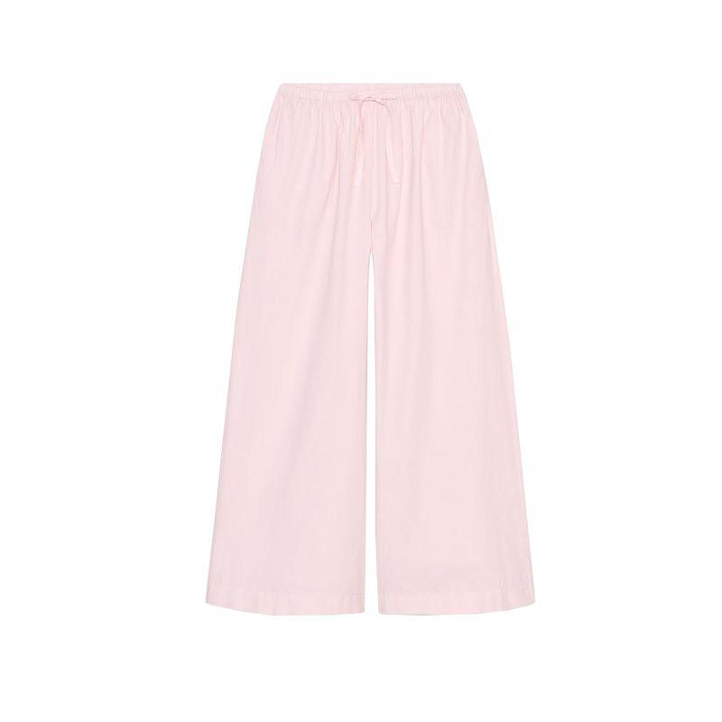 Cotton Blend Short Sleeve Lapel Short Shirt 2183062 Mid Waist Minimalist Wide Leg Casual Trousers 2183063