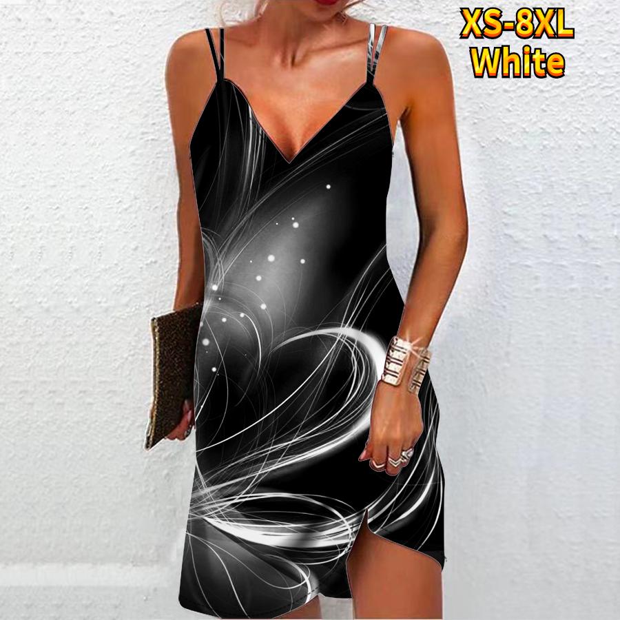 Damenmode Sexy 3D Shining Love Print Trägerloses Kleid Loses Leibchenkleid mit V-Ausschnitt