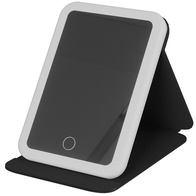 Foldable LED Makeup Mirror with HD Light - Portable, Stylish for Dorms and Desktops