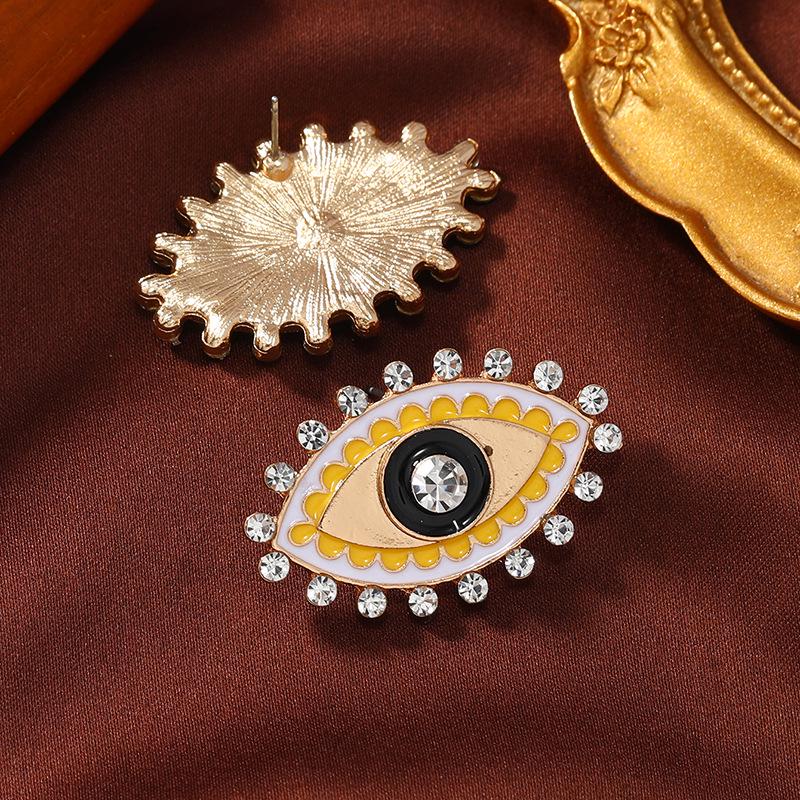 Retro Rhinestone & Pearl Demon Eye Stud Earrings - Ethnic Style