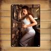 Vintage Metal Wall Art Sign Vintage Woman In White Wall Decor Elegant Retro Photo Poster