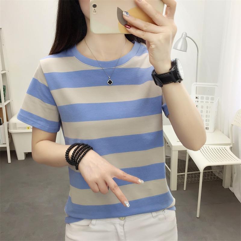 Summer Striped T-shirt Women's Short-sleeved T-shirt Clothes Loose Top