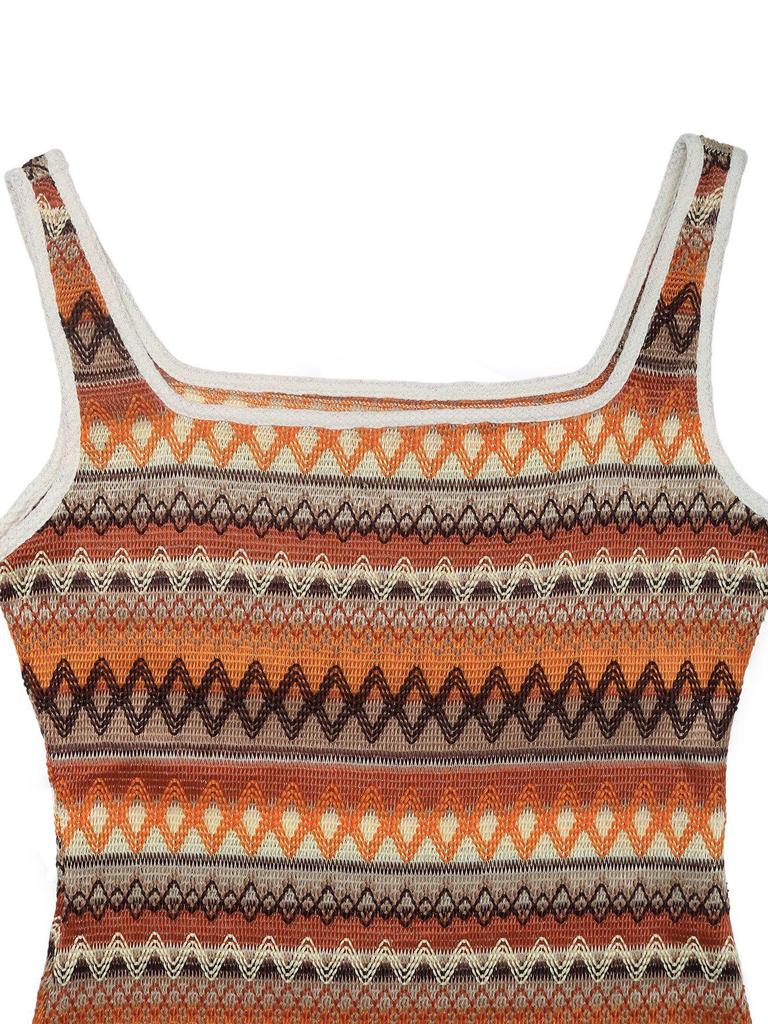2025 Geometric Striped Jacquard Vacation Sling Dress with Slit