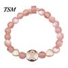 Durable Alloy Ribbon Wrist Jewelry Breast Cancer Awareness Bracelets, Charm Beads Elastic Beaded Bracelet for Women Bracelet, Encouragement