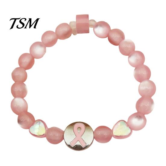 Durable Alloy Ribbon Wrist Jewelry Breast Cancer Awareness Bracelets, Charm Beads Elastic Beaded Bracelet for Women Bracelet, Encouragement