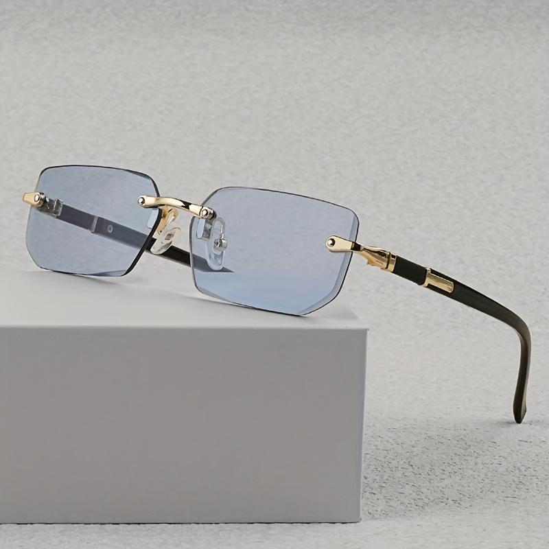 Stilvolle randlose rechteckige Modebrille für Männer & Frauen - Trendige schwarze Gläser mit goldfarbenem Metallrahmen