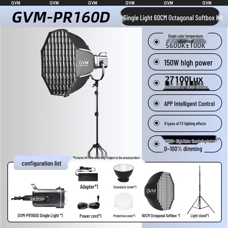 

GVM 150W RGB LED Video Light with 60cm Octagonal Softbox Kit