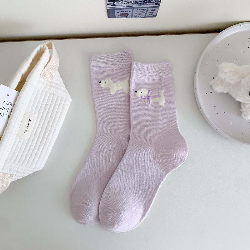 Spring and Summer Lightweight West Highland Terrier Socks, Cute Children's Mid-calf Socks, with Bows, Sweat-absorbing and Breathable Cotton Socks
