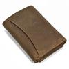 Vintage Genuine Leather Men Wallet Crazy Horse Leather Male Cowhide Trifold Card Holder Wallet with Metal Chain