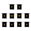 F26C Pack Of 10 Velvets Drawstring Bags Rosary Bags Jewelry Gift Pouches Featurings Crosses Designs For Jewelry Storage