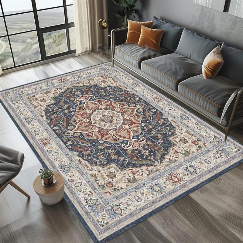 Traditional Oriental Floral Rectangular Area Rug for Bedroom Living Room Non Slip Washable Floor Mat Home Decorative Soft Carpet