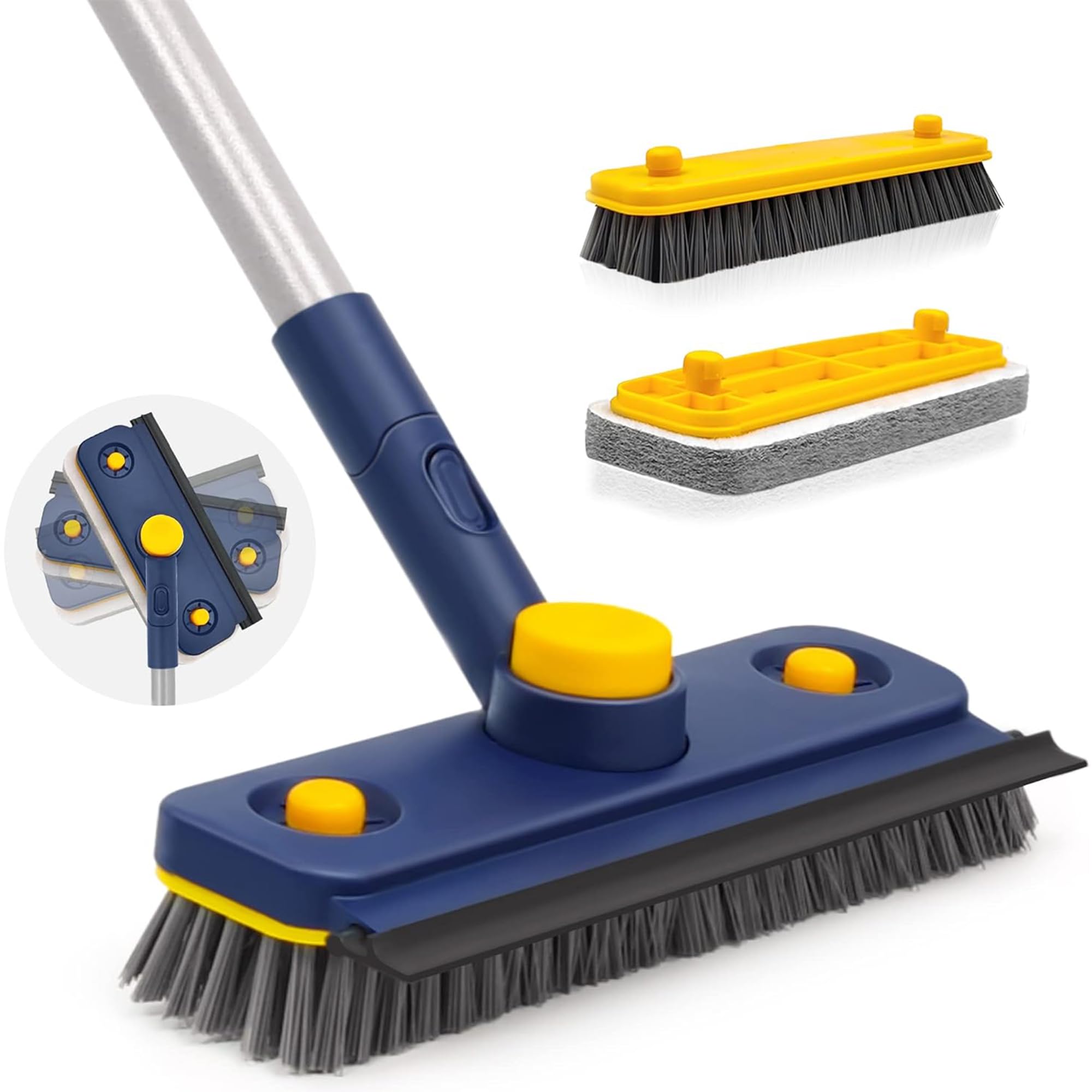 

JEHONN Щетка для мытья ванны Щетка для палубы Регулируемая длина 113 см 4 в 1 Резиновая щетка Пон для мытья ванны для чистки террасы - 136 см, ванной комнаты, ванны, стены, синий